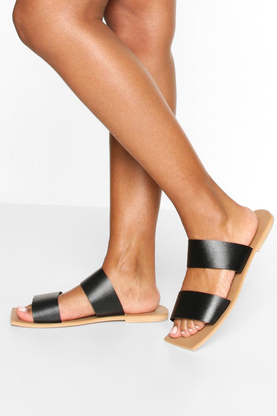 Wide Fit Double Strap Square Toe Sliders image number 1