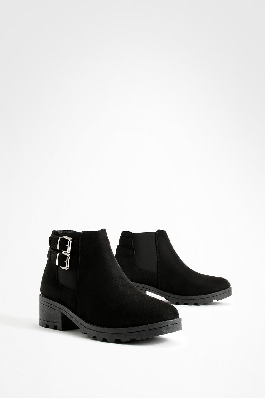 Black negro Wide Fit Buckle Detail Block Heel Chelsea Boots