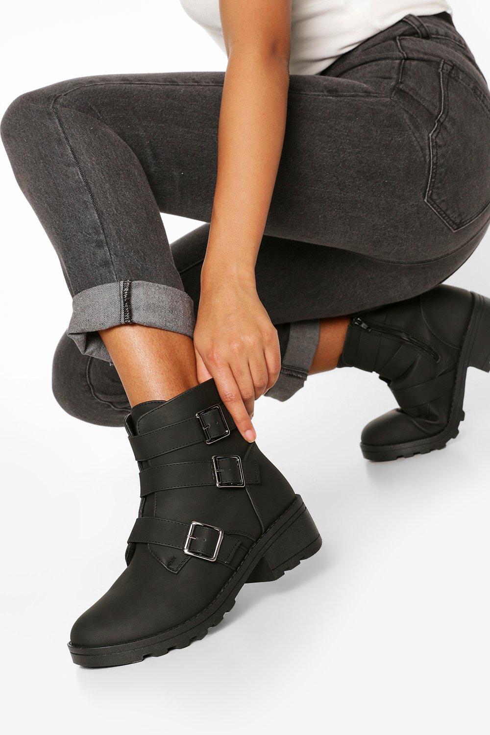 heel biker boots