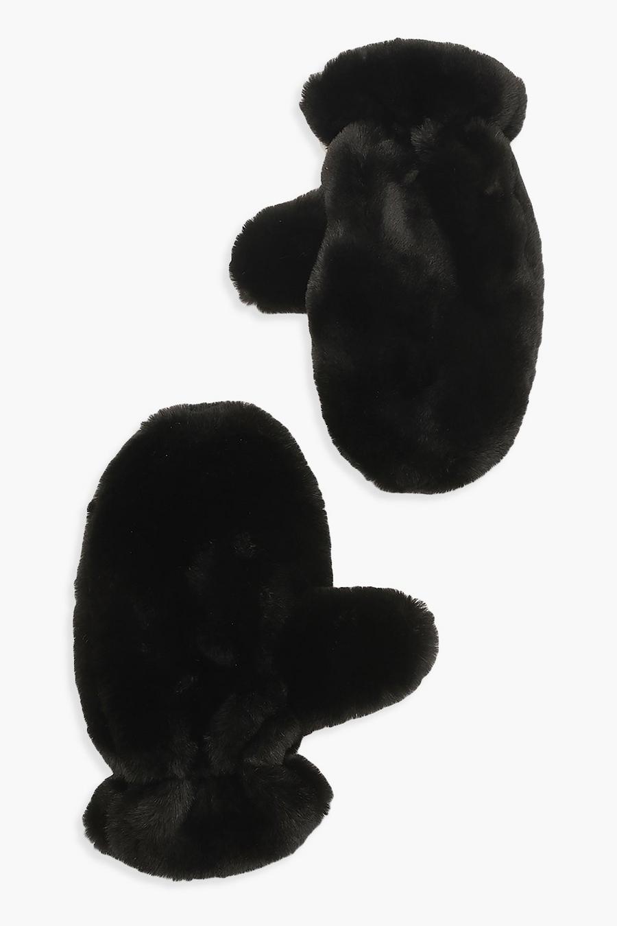 שחור כפפות דמויות פרווה image number 1
