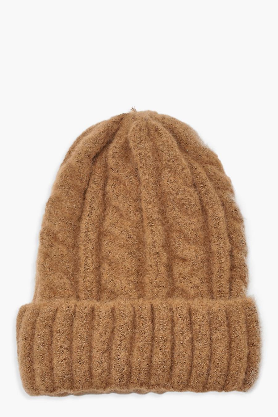 Camel Chunky Mixed Marl Cable Knit Beanie image number 1