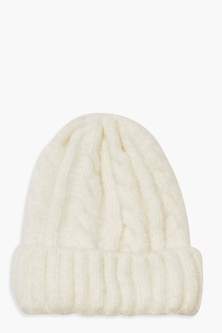 White Chunky Mixed Marl Cable Knit Beanie image number 1