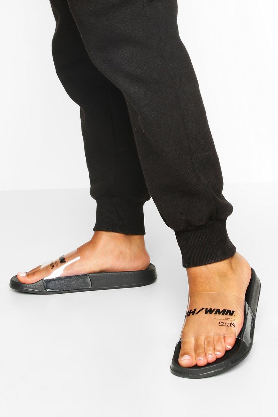 Black Clear Strap Woman Sliders image number 1