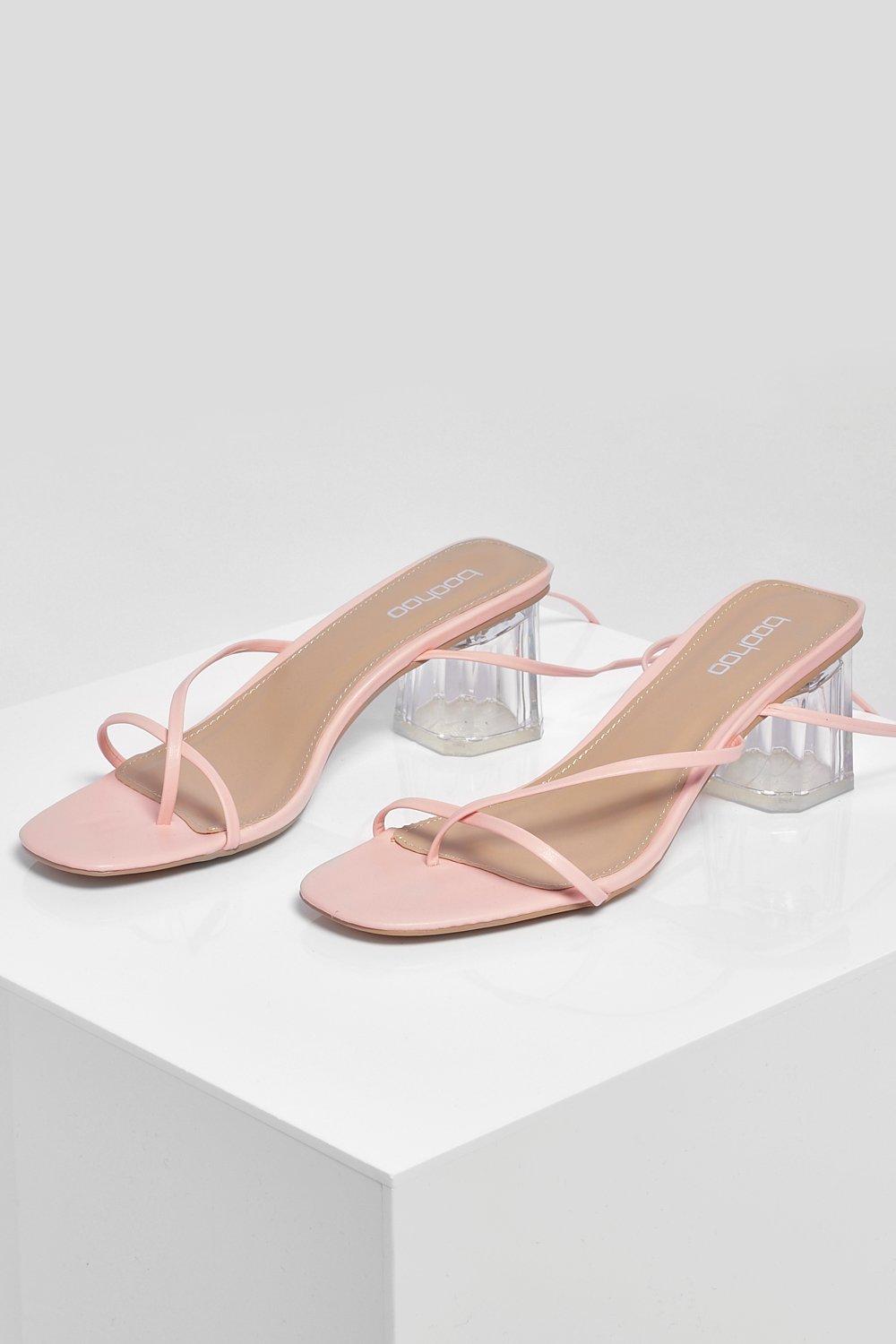 low pink block heels
