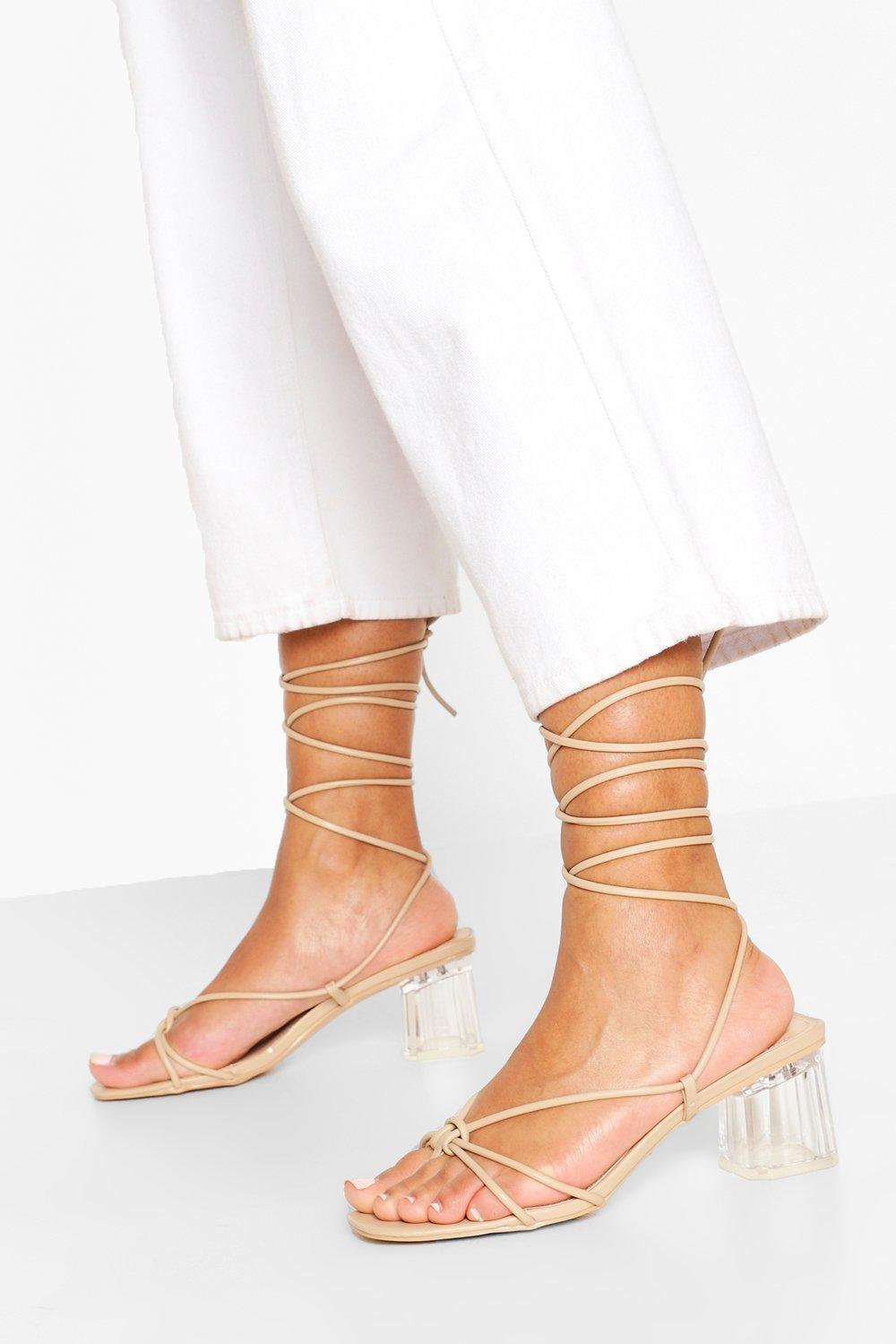 Strappy Clear Low Heel Sandals | boohoo