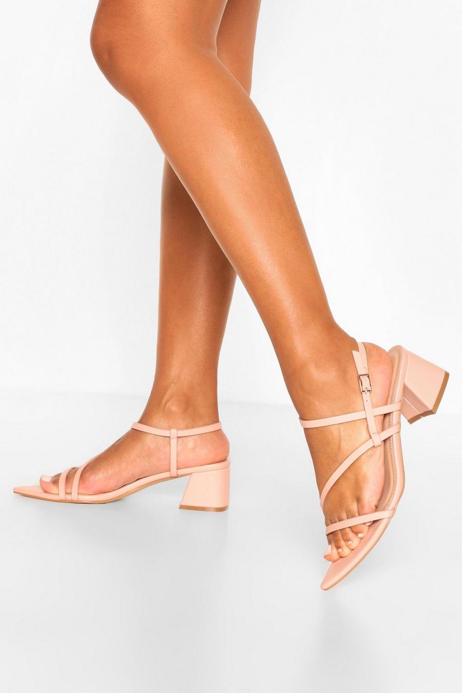 Pink Pointed Strappy Low Block Heel Sandals image number 1
