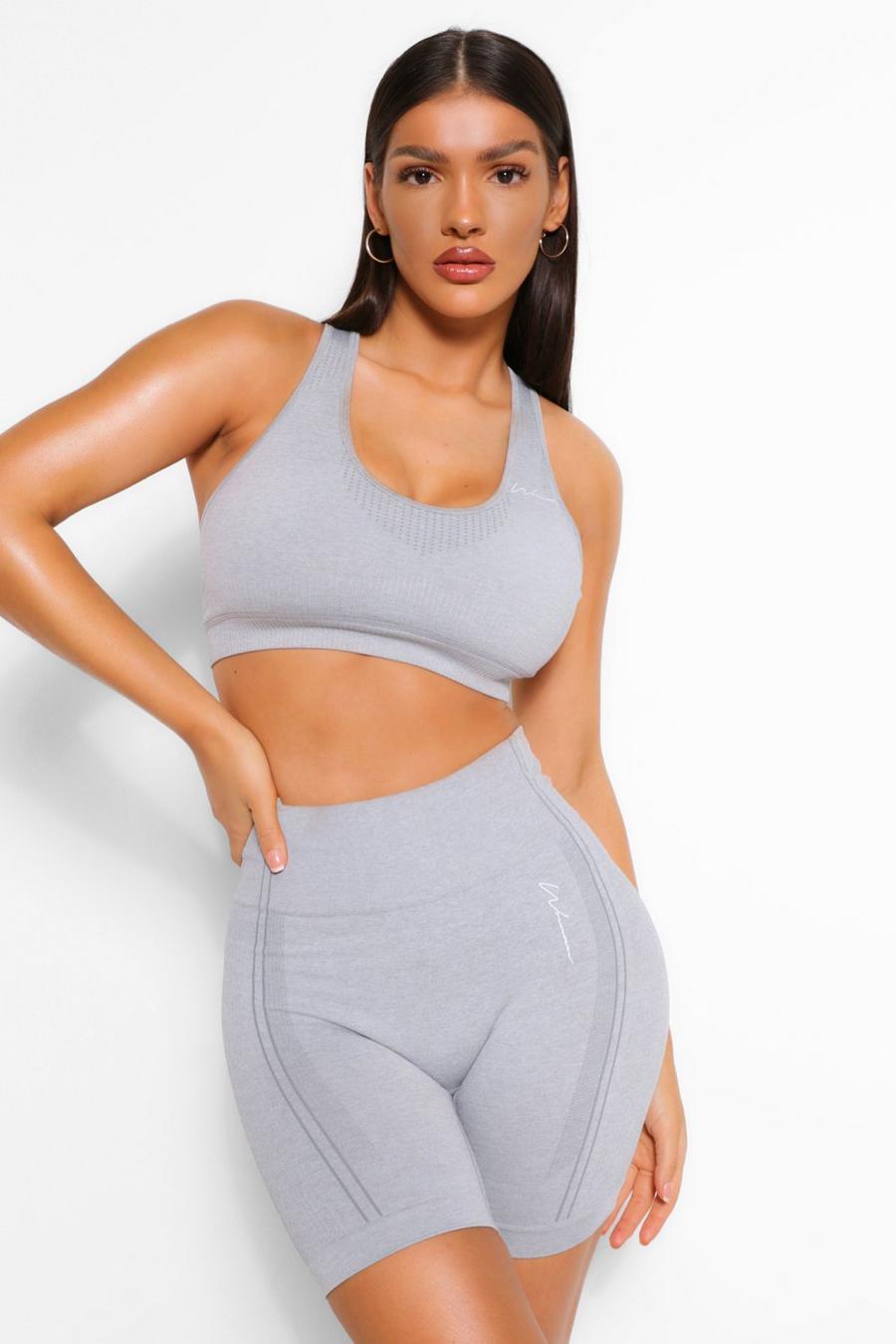 Grey Fit High Rise Contouring Seamless Shorts image number 1