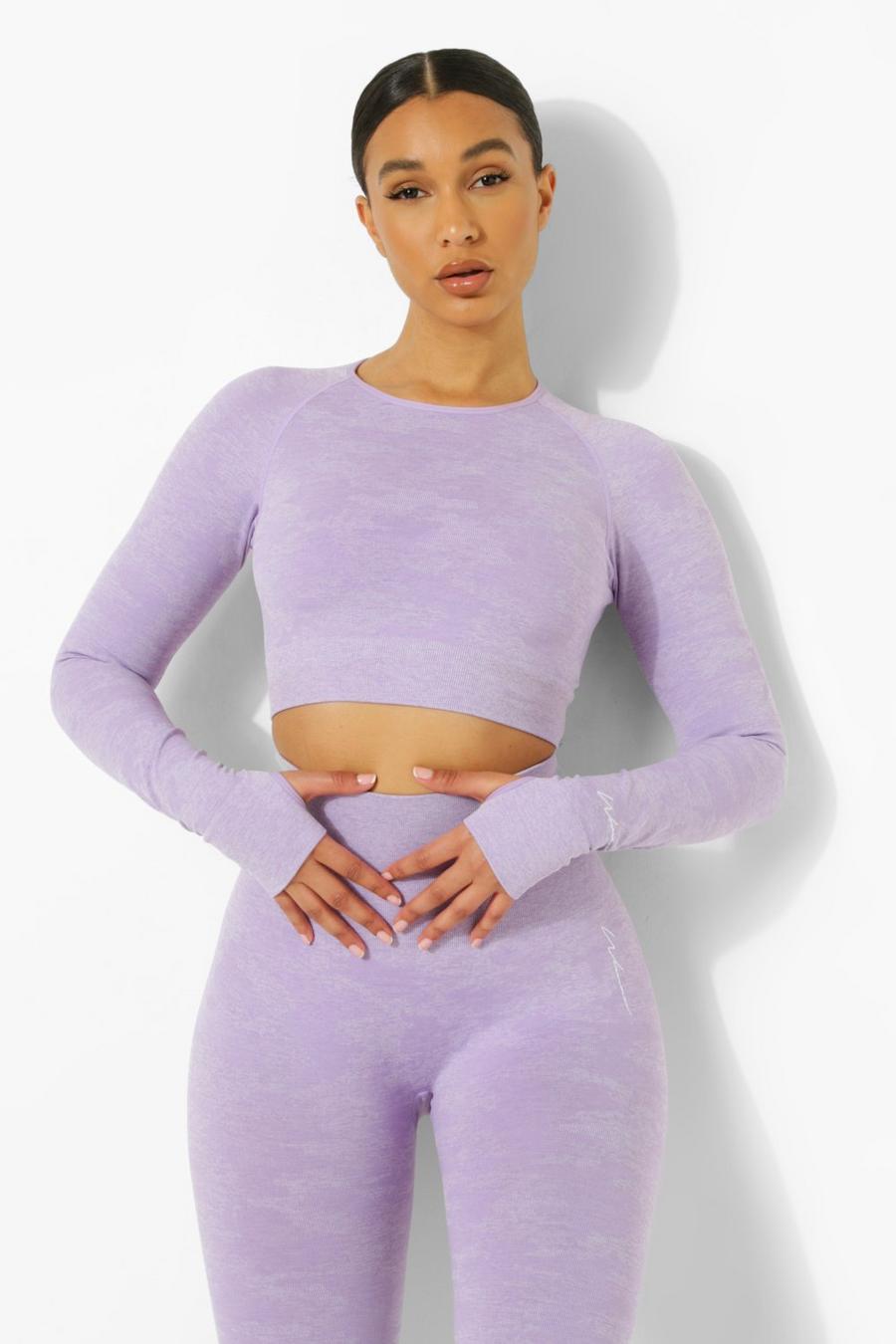 Lilac Fit Camo Contouring Long Sleeve Crop Top image number 1