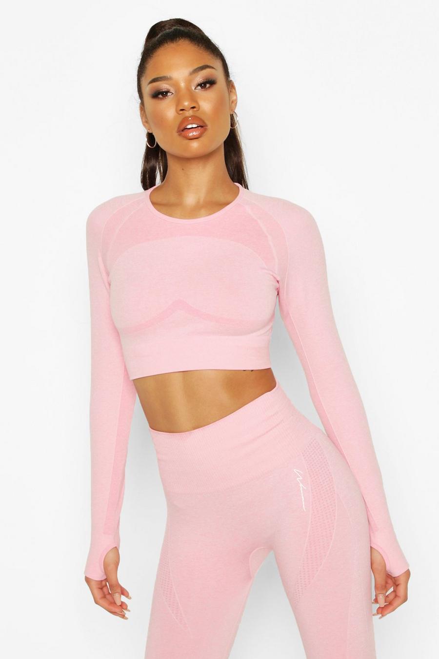 Pink Fit Contouring Seamless Long Sleeve Crop Top image number 1