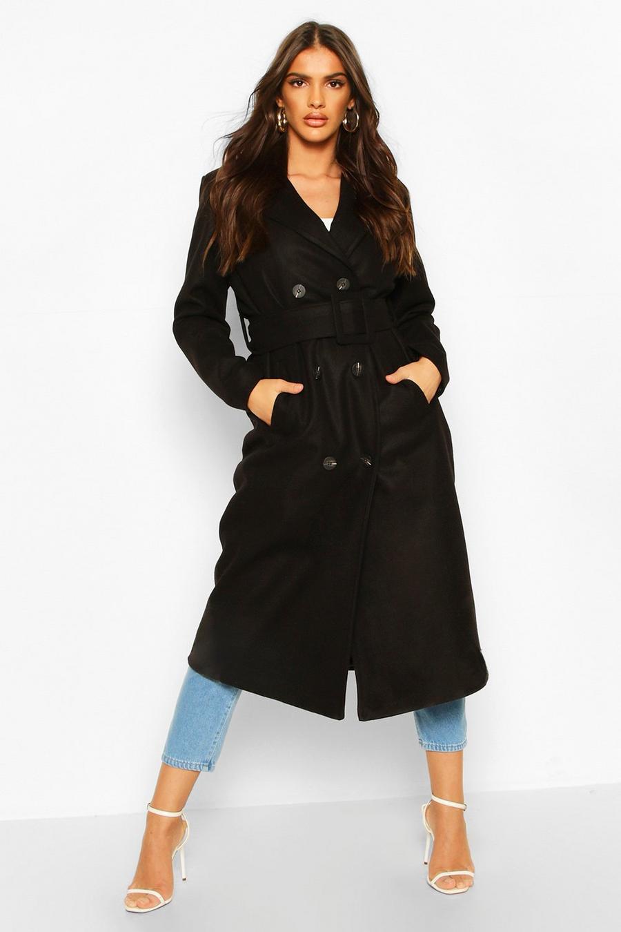 Covered Buckle Belted Wool Look Trench Coat image number 1