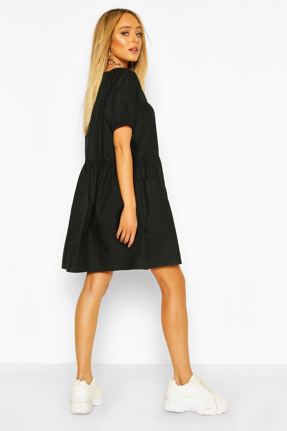 boohoo black smock dress