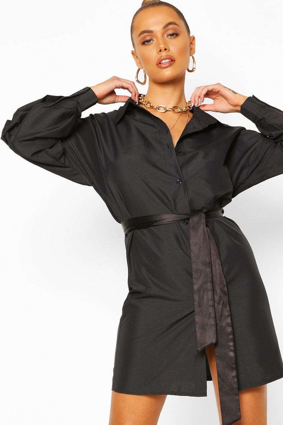 Puff Sleeve Belted Shirt Dress image number 1