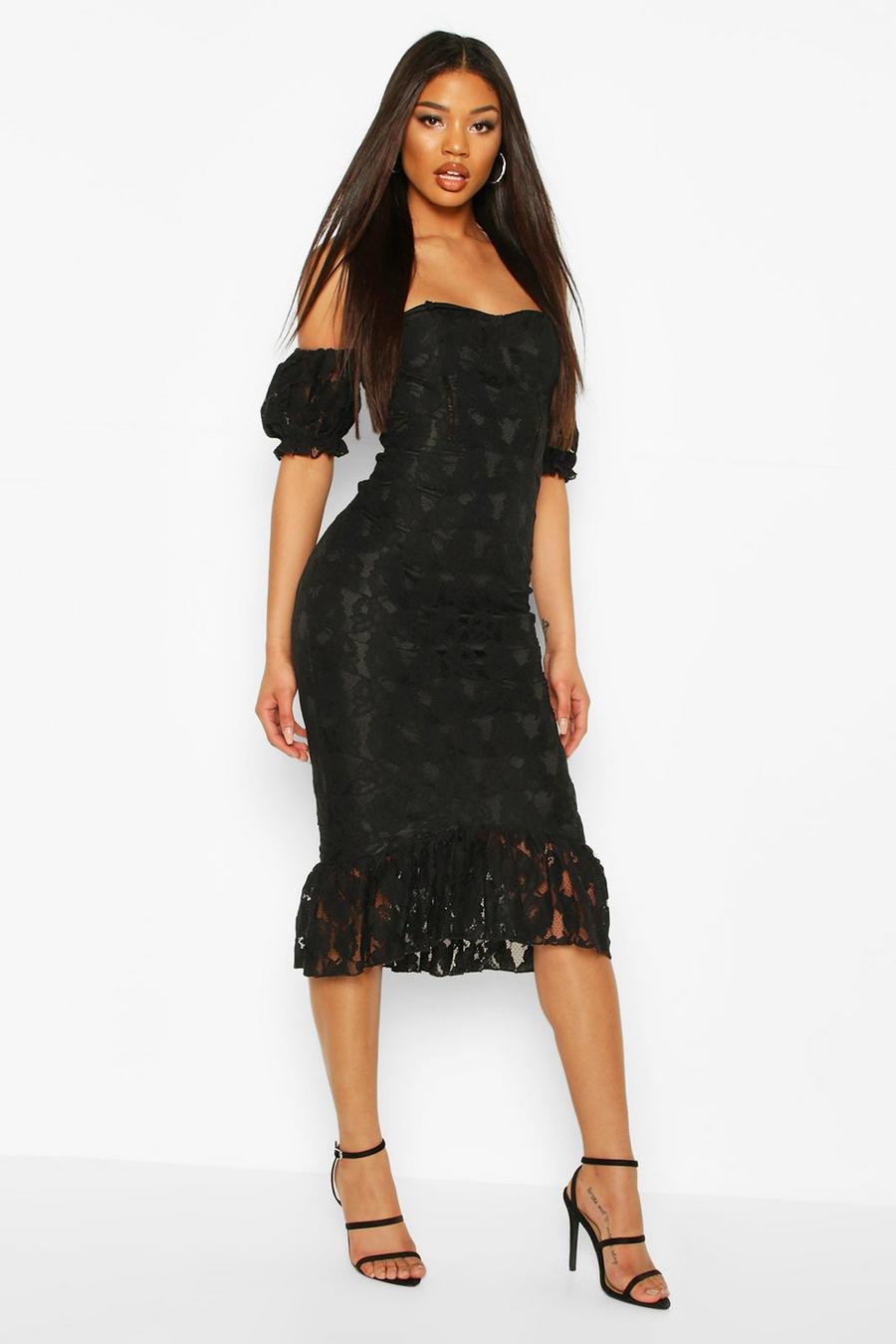 Cupped Frill Hem Lace Midi Dress image number 1