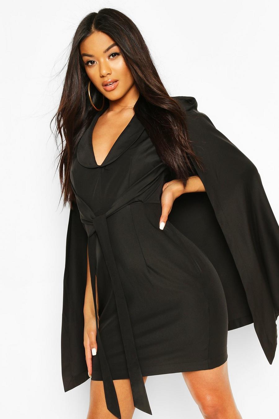 Black Cape Sleeve Blazer Bodycon Dress image number 1