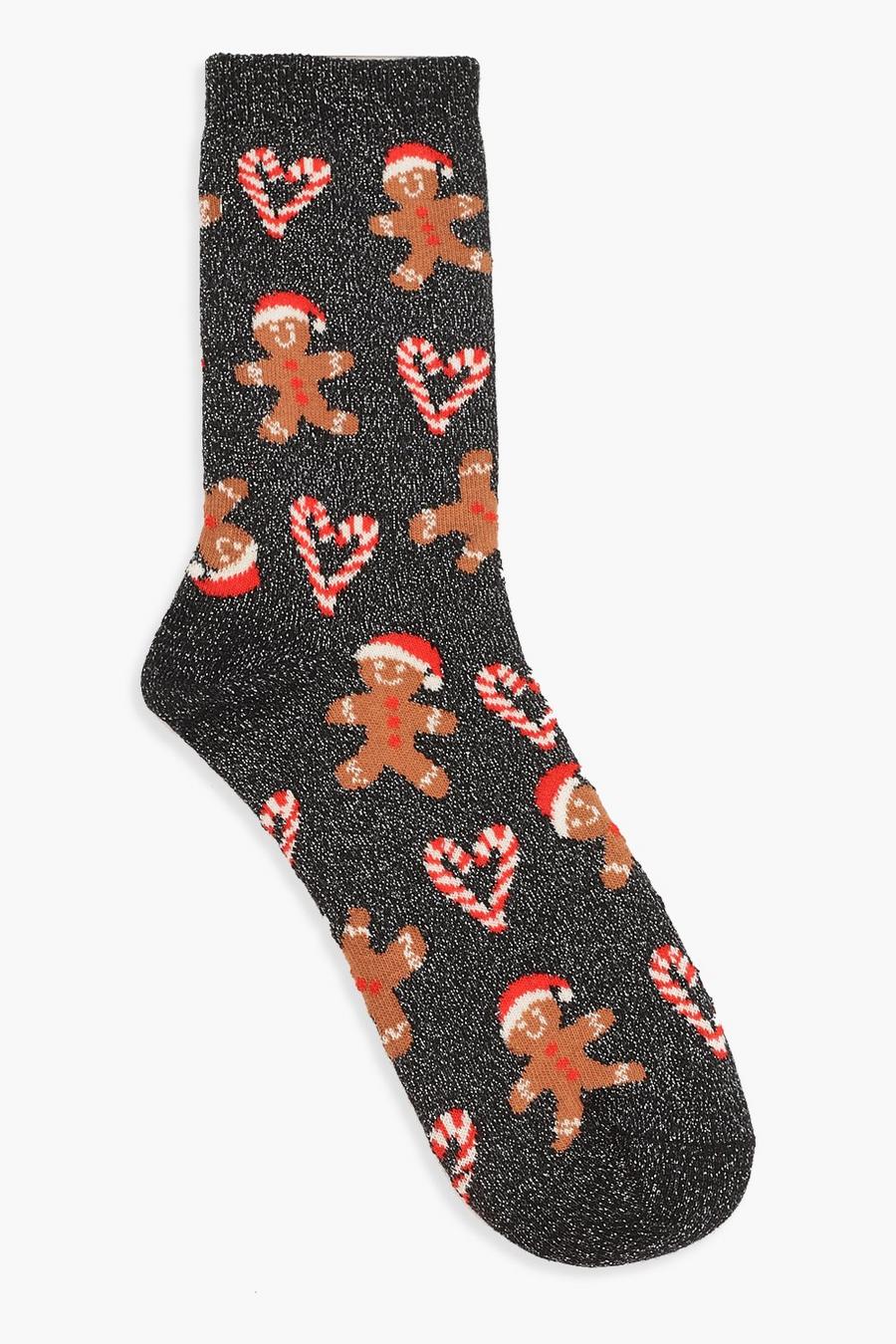 Navy Christmas Glitter Gingerbread Socks image number 1