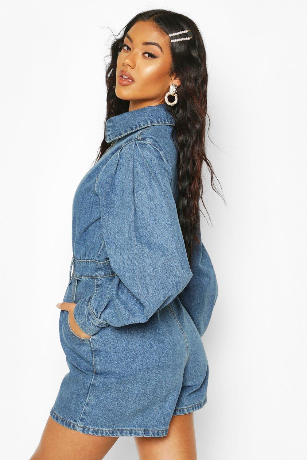 denim playsuit boohoo