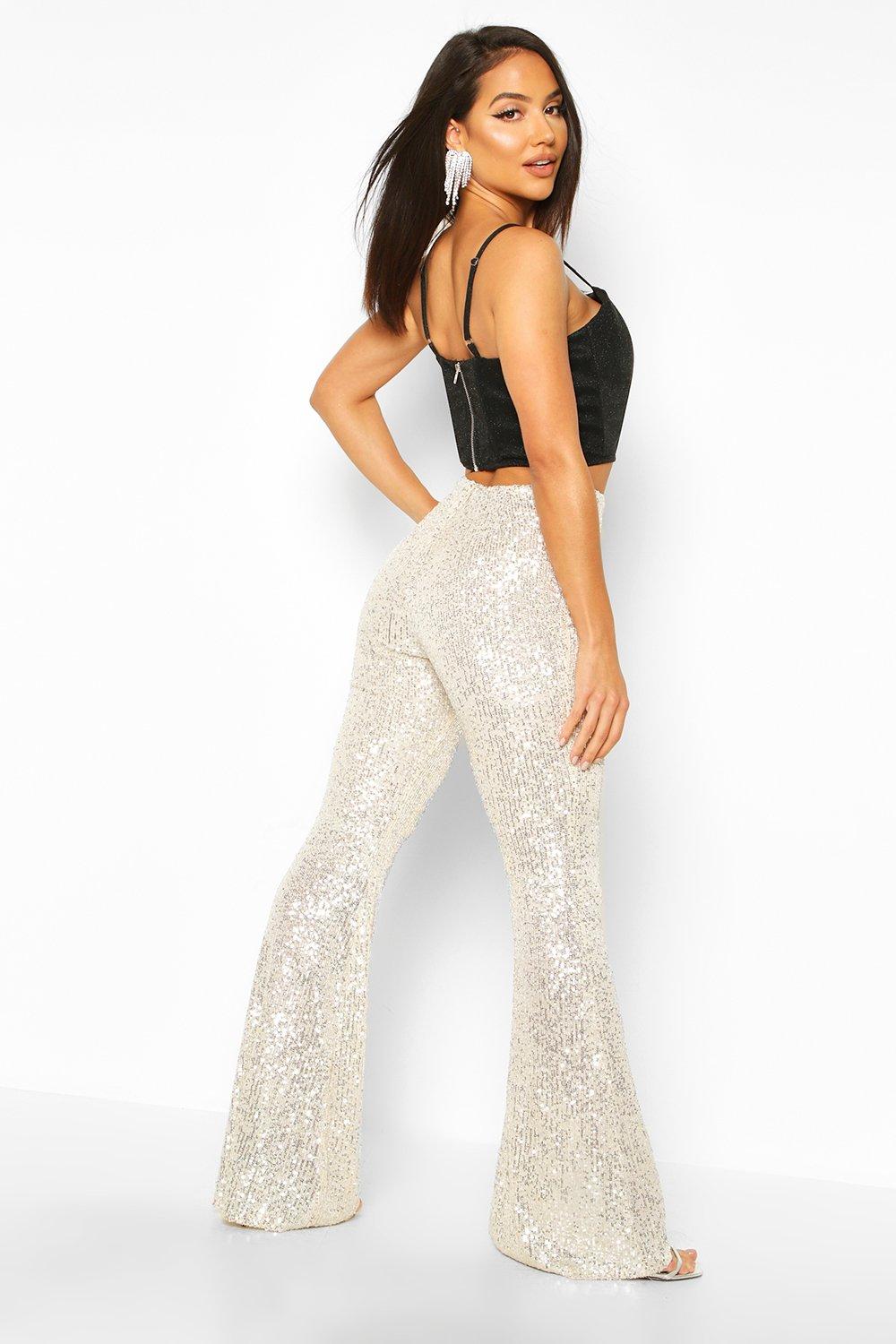 MOD SEQUIN FLARE PANT in black