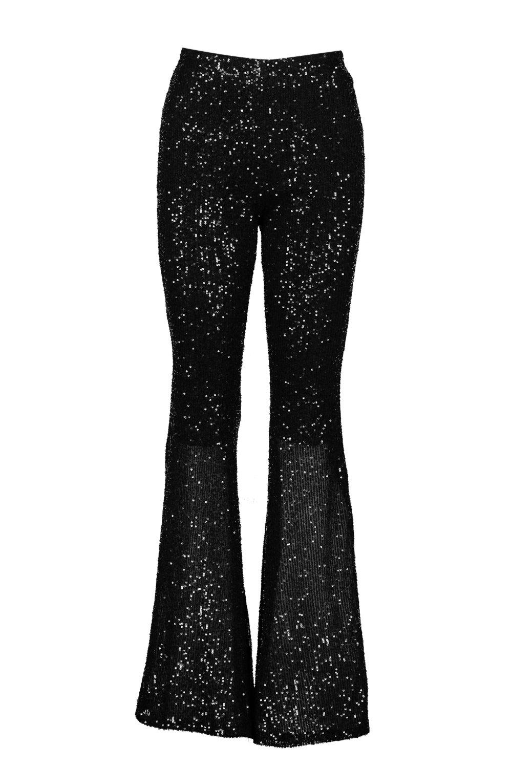 black sequin flared trousers