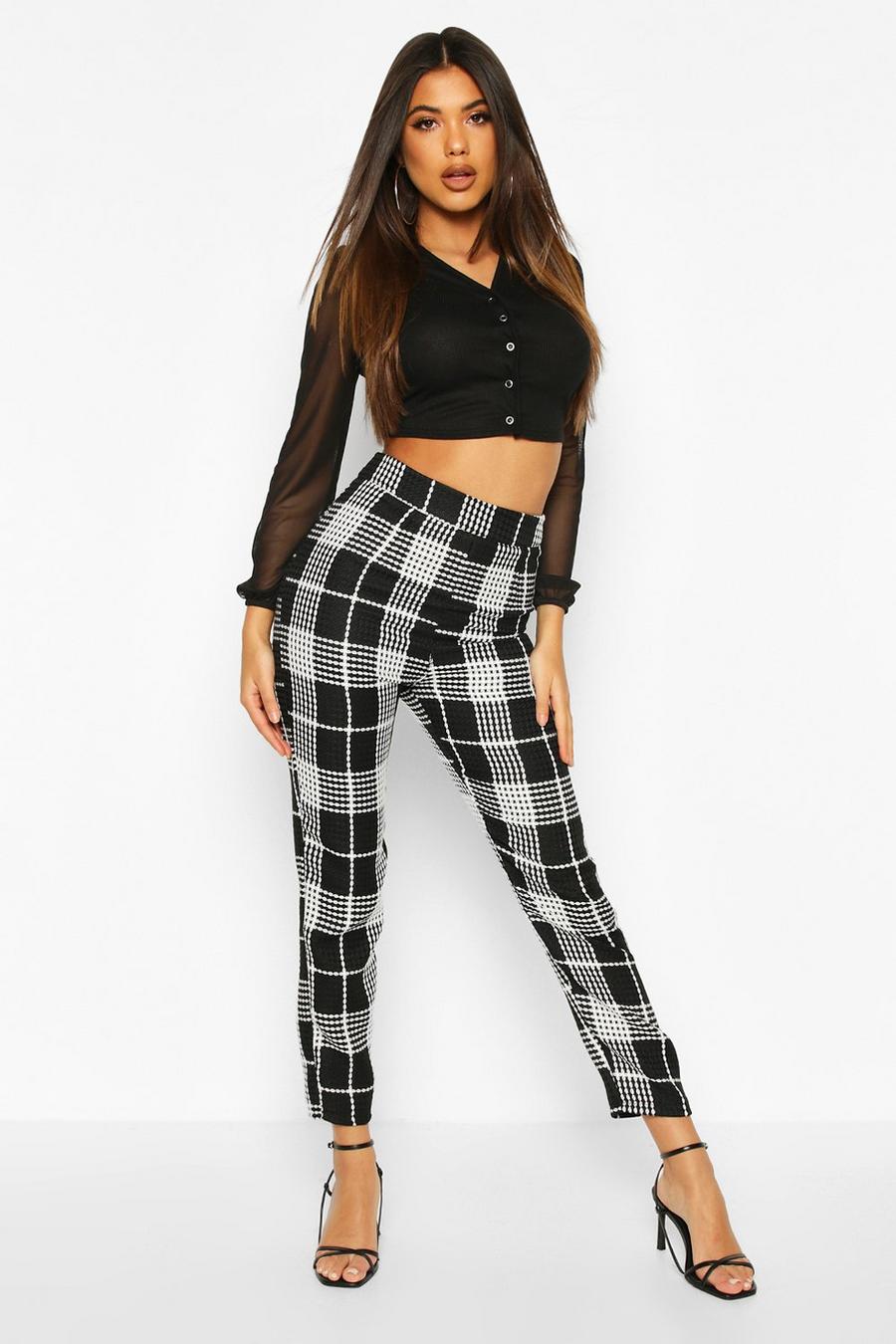 Black Mono Check Slim Fit Trousers image number 1