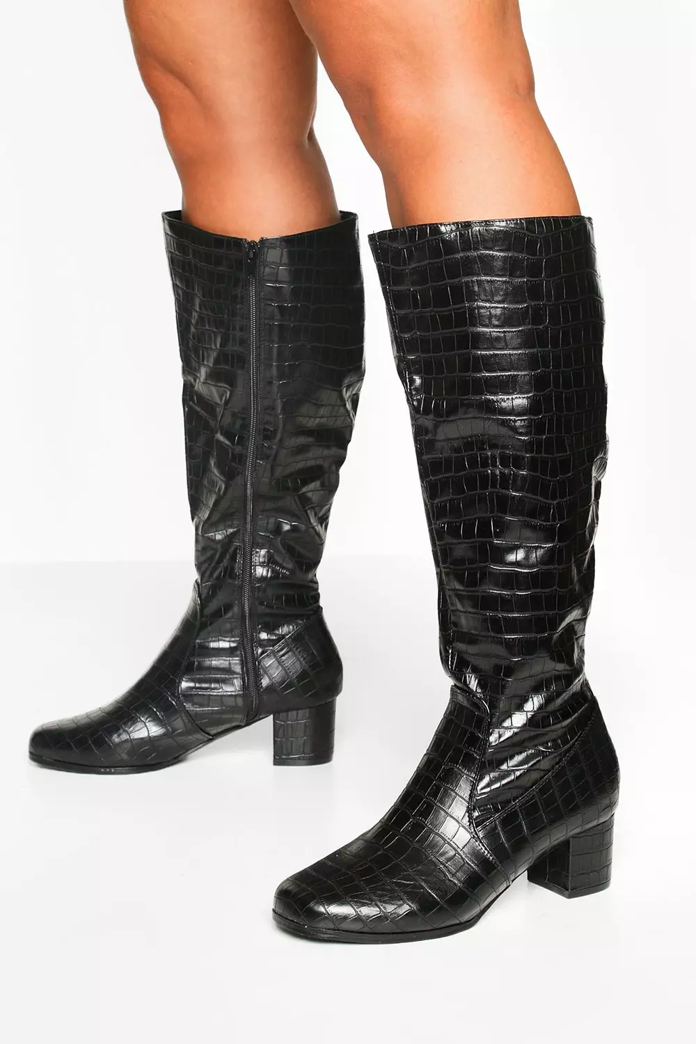 calf high leather boots