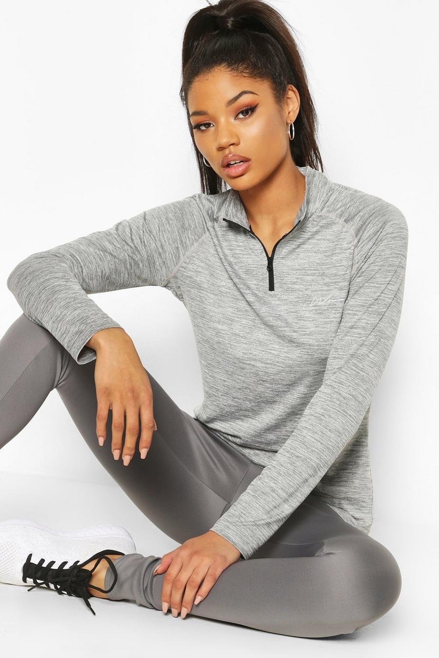 Charcoal Fit Woman Funnel Neck Marl Gym Top image number 1
