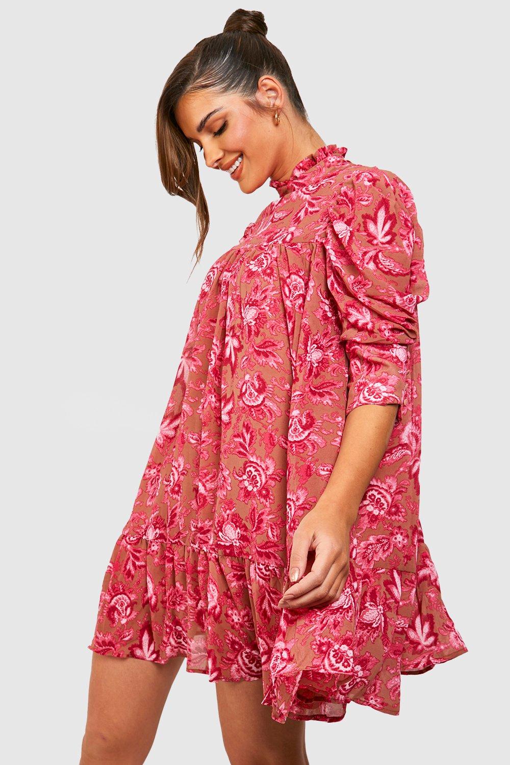 Boohoo pink ruffle outlet dress