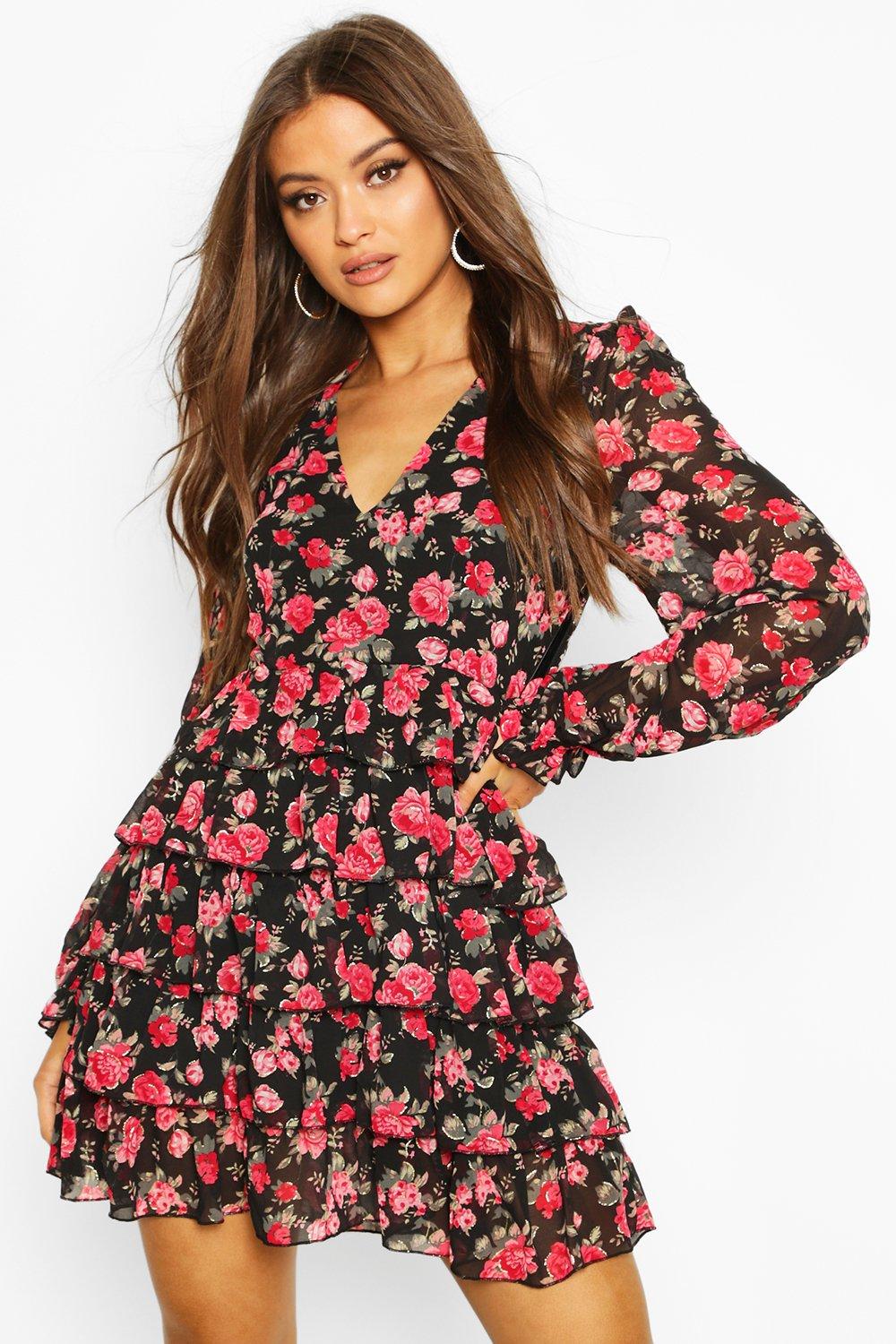 floral chiffon tiered dress