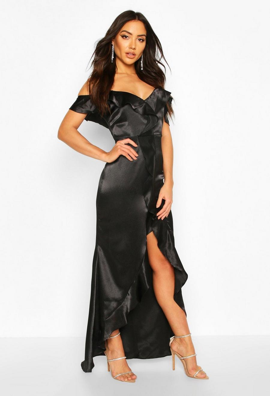 Satin Strappy Ruffle Maxi Dress image number 1