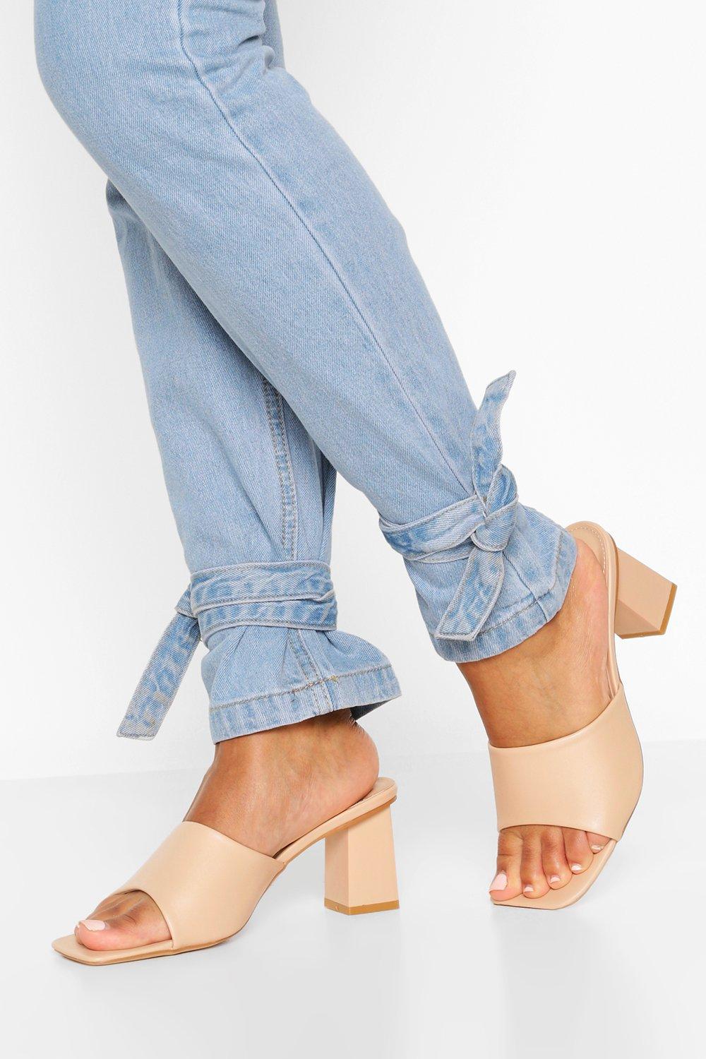 open toe block heel mules