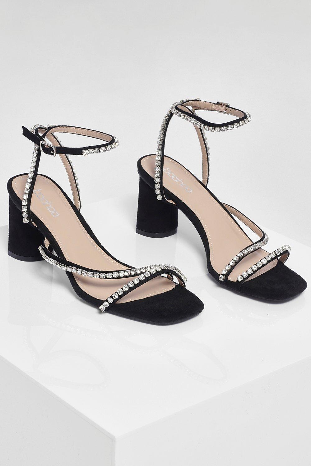 diamante strap block heels