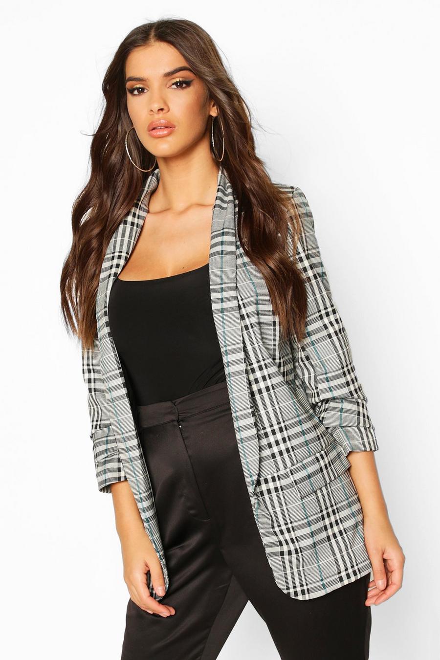 Ruched Sleeve Check Blazer image number 1