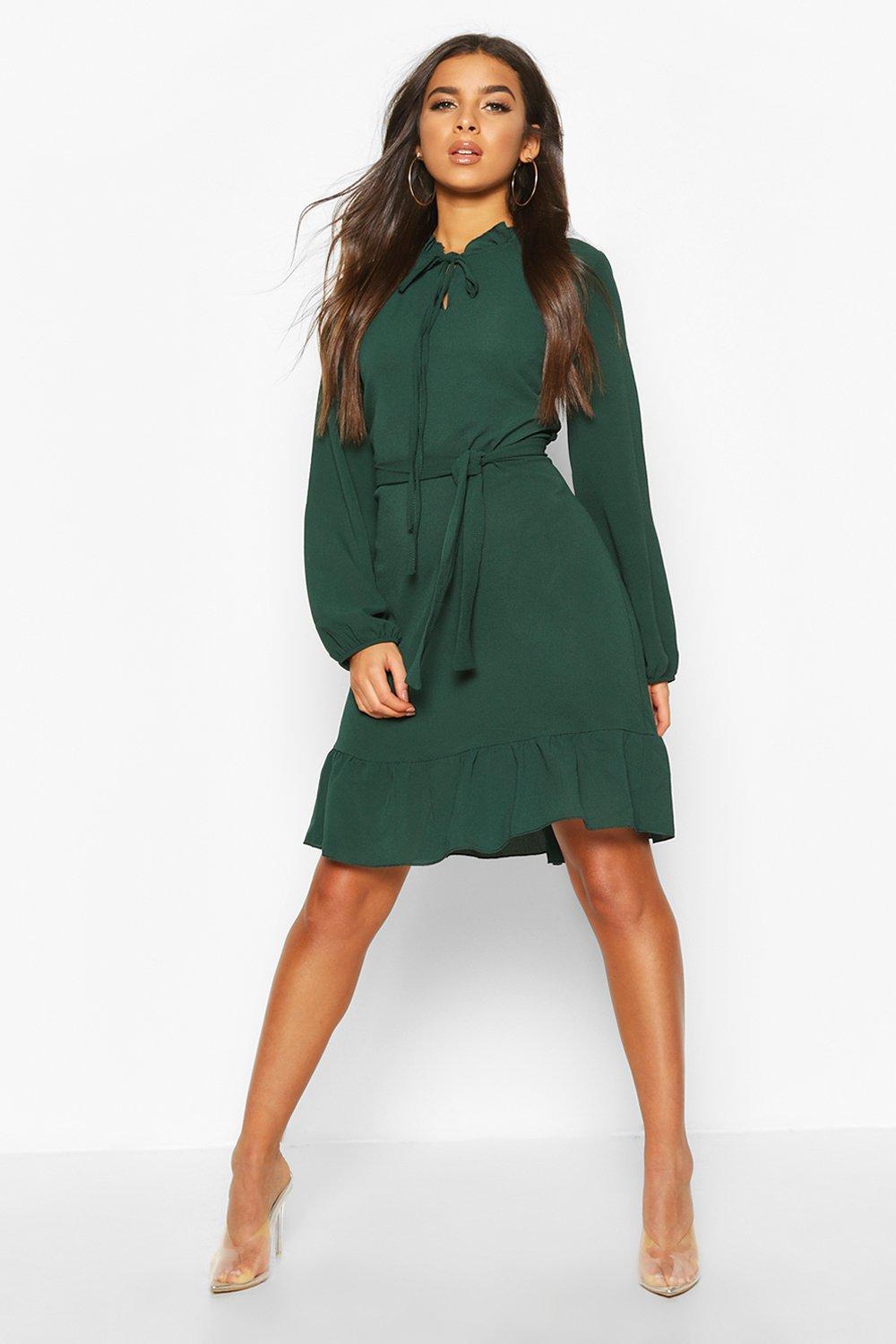Frill neck midi dress shop