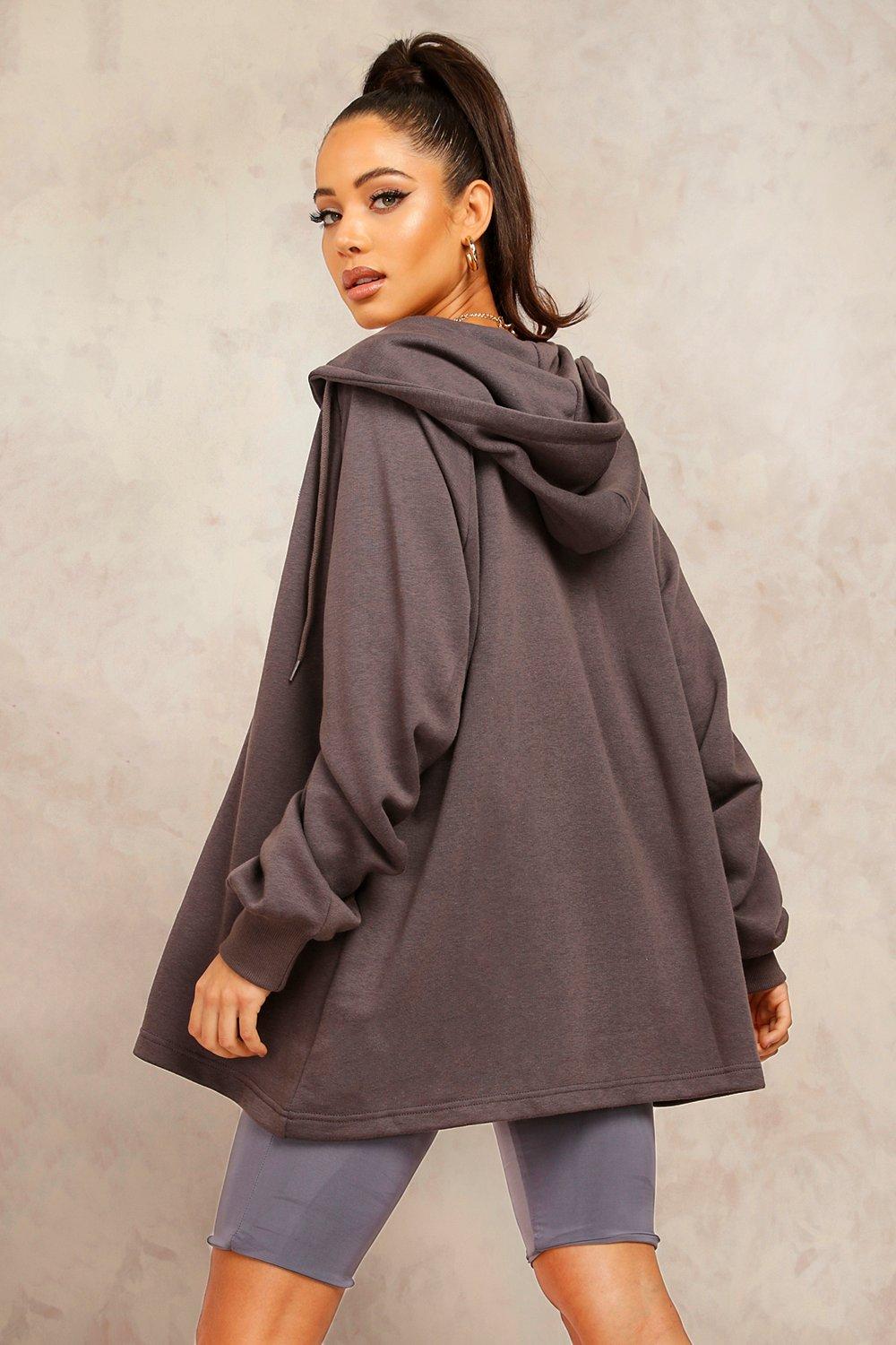 Mix Match Oversized Longline Zip Hoodie