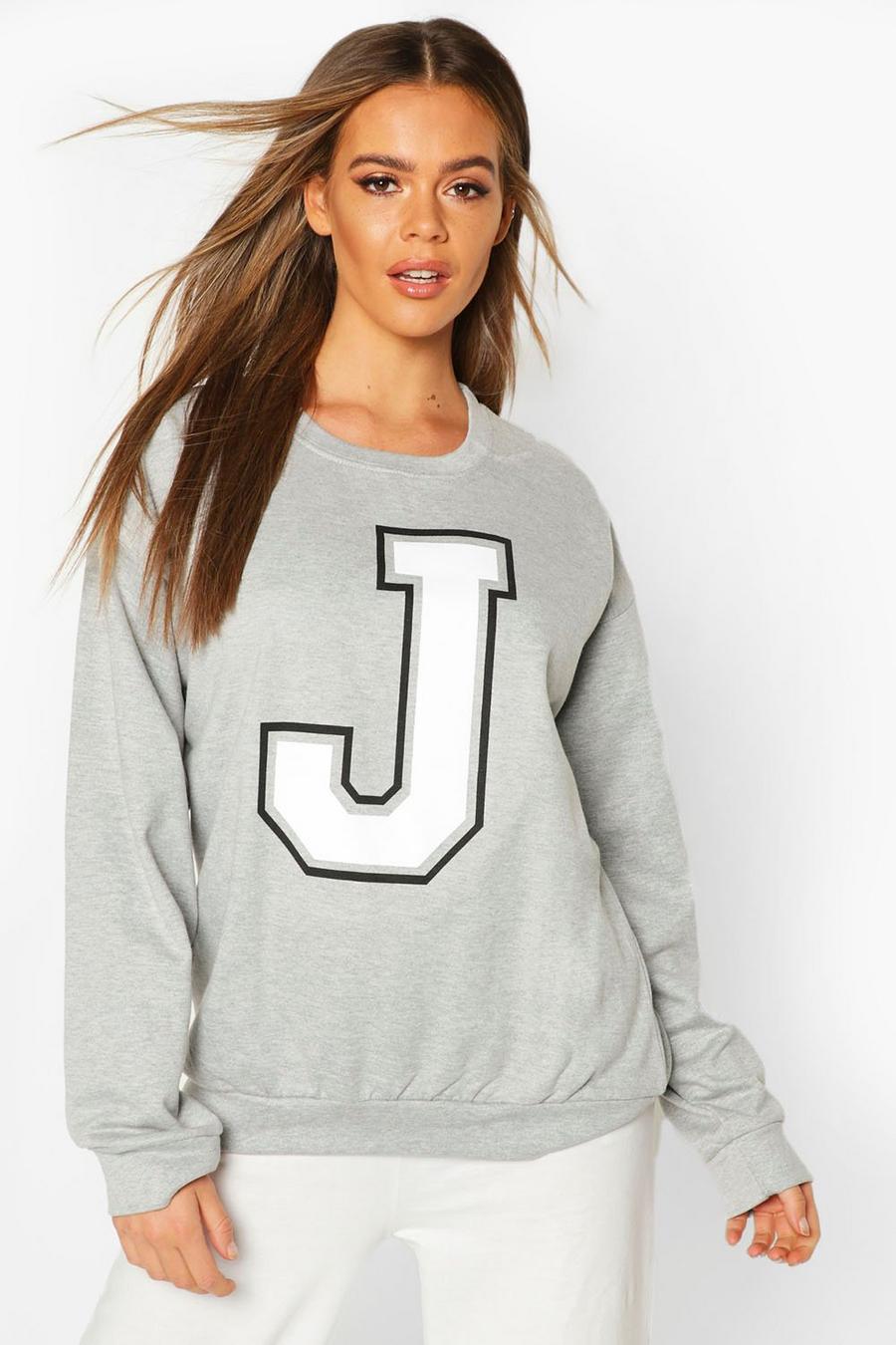 Oversized-Pullover mit Buchstabe J, Grau image number 1