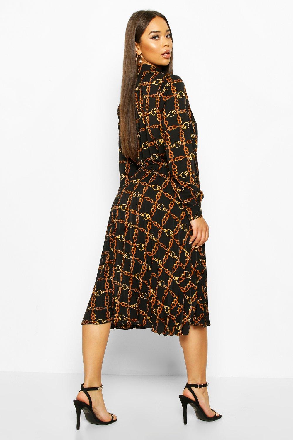 Chain print pleated dress sale