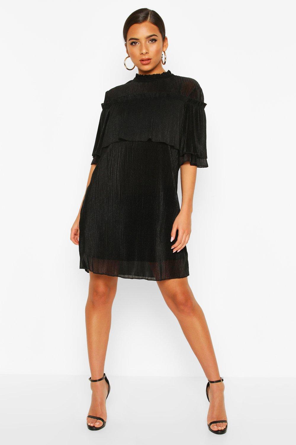 ruffle neck shift dress