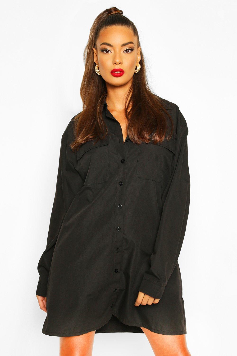 Boohoo black shirt dress best sale