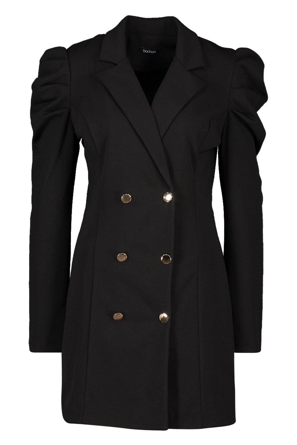 black puff sleeve button up blazer dress