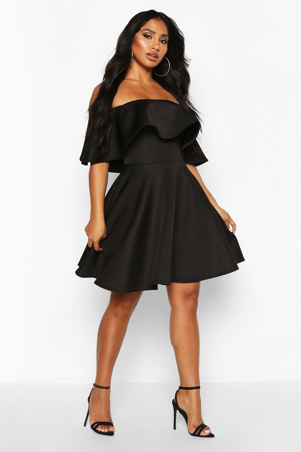 black frill skater dress