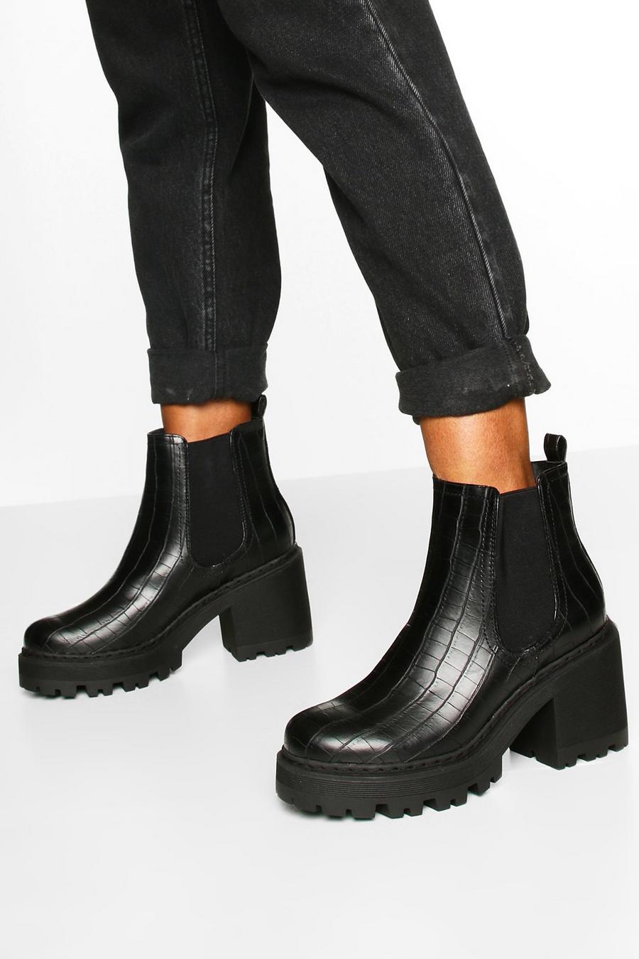 Black Wide Width Chunky Chelsea Boots