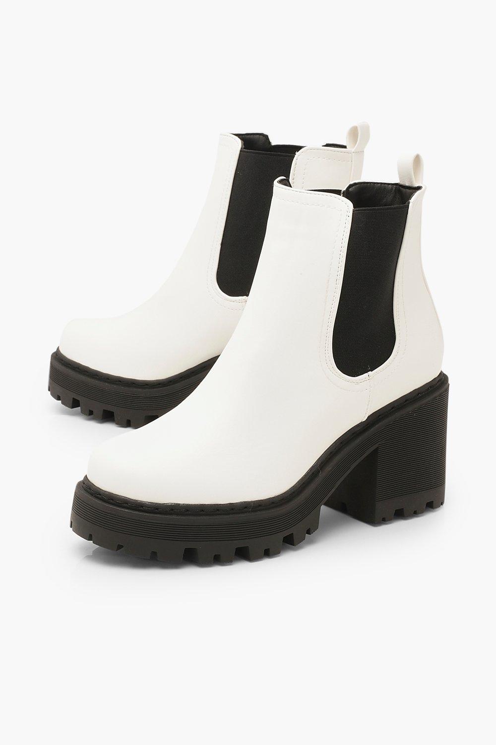 white heeled chelsea boots