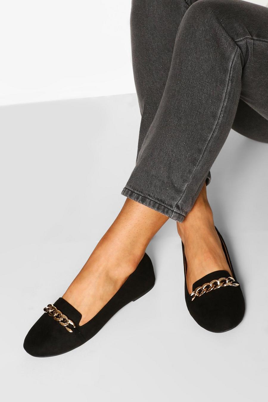 Zwart noir Brede Loafers Met Ketting Detail