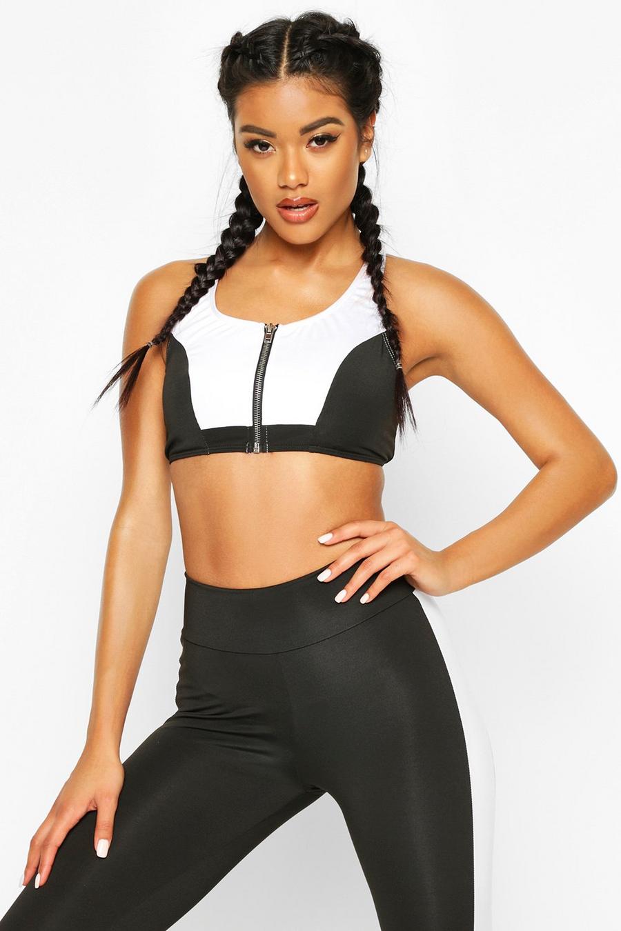 Fit Zip Up Colour Block Sports Bra image number 1
