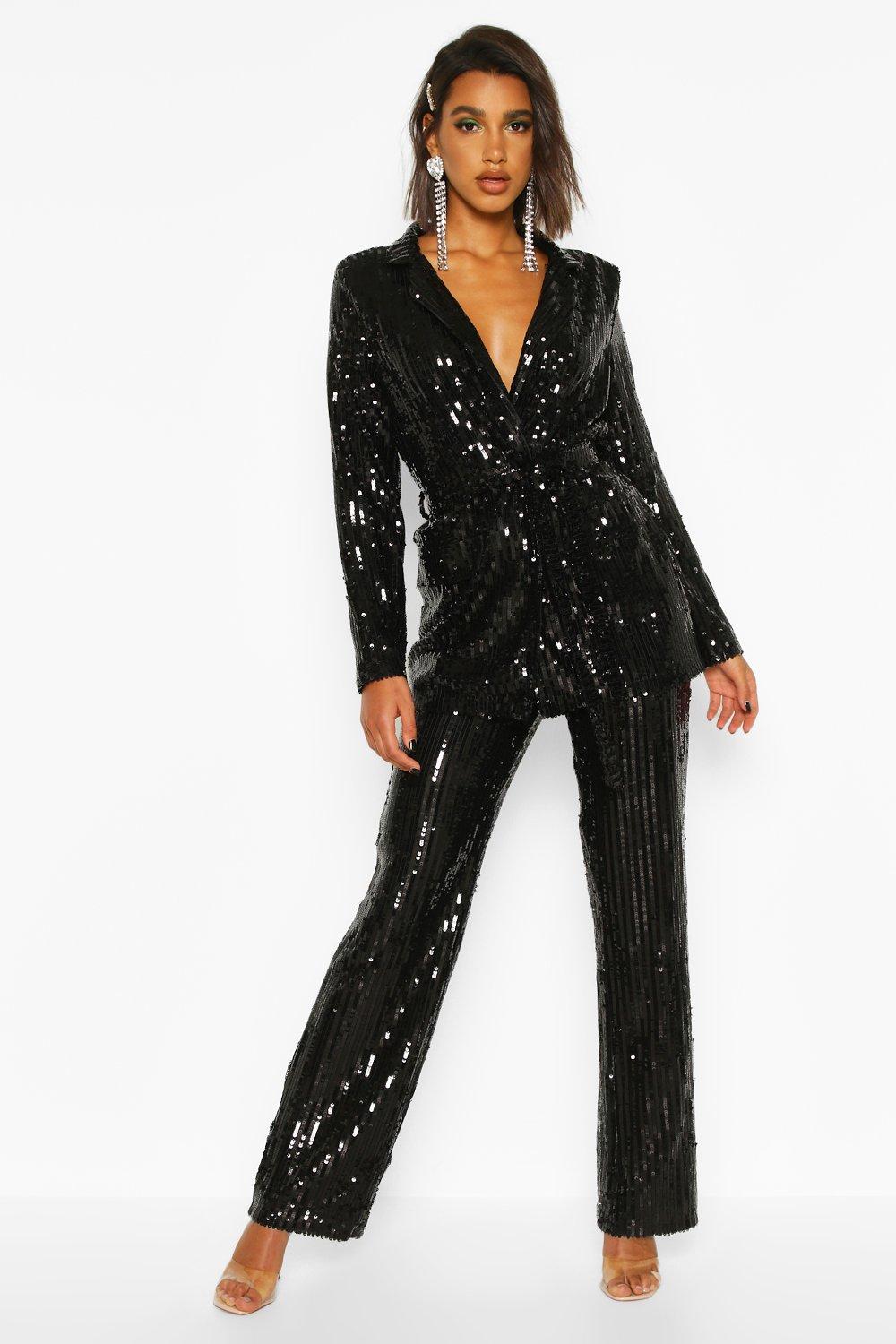 black sequin suit