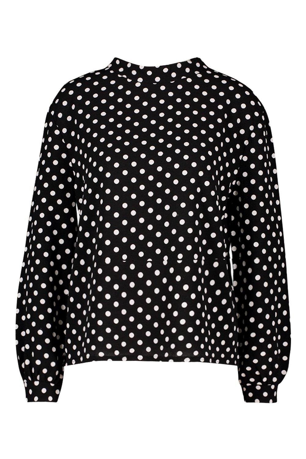 Polka dot high neck hot sale blouse