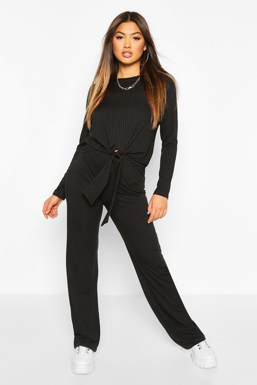 Rib Knot Tie Front And Pants Co-Ord image number 1