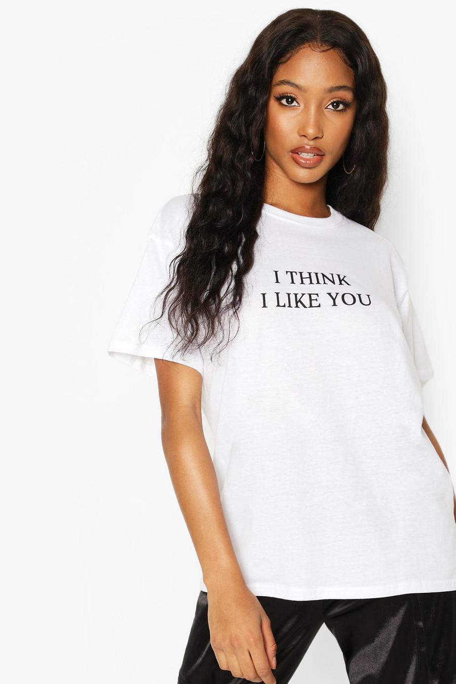 "I think I like you" T-shirt med slogan image number 1