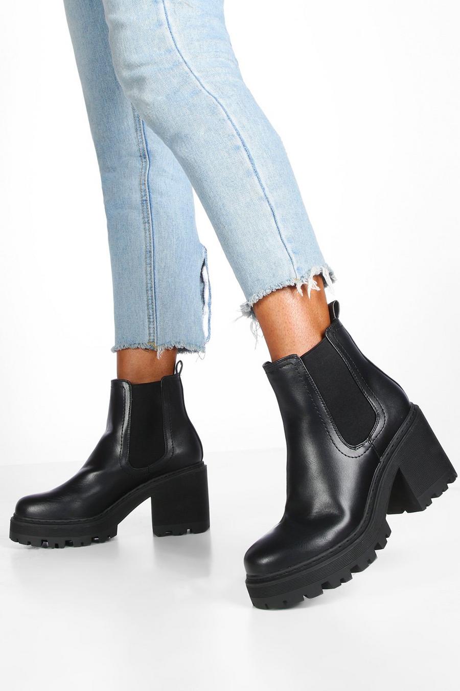 New Look Leather High Ankle Chunky Cleated Chelsea Boots Vegan in Black Womens Shoes Boots Ankle boots 