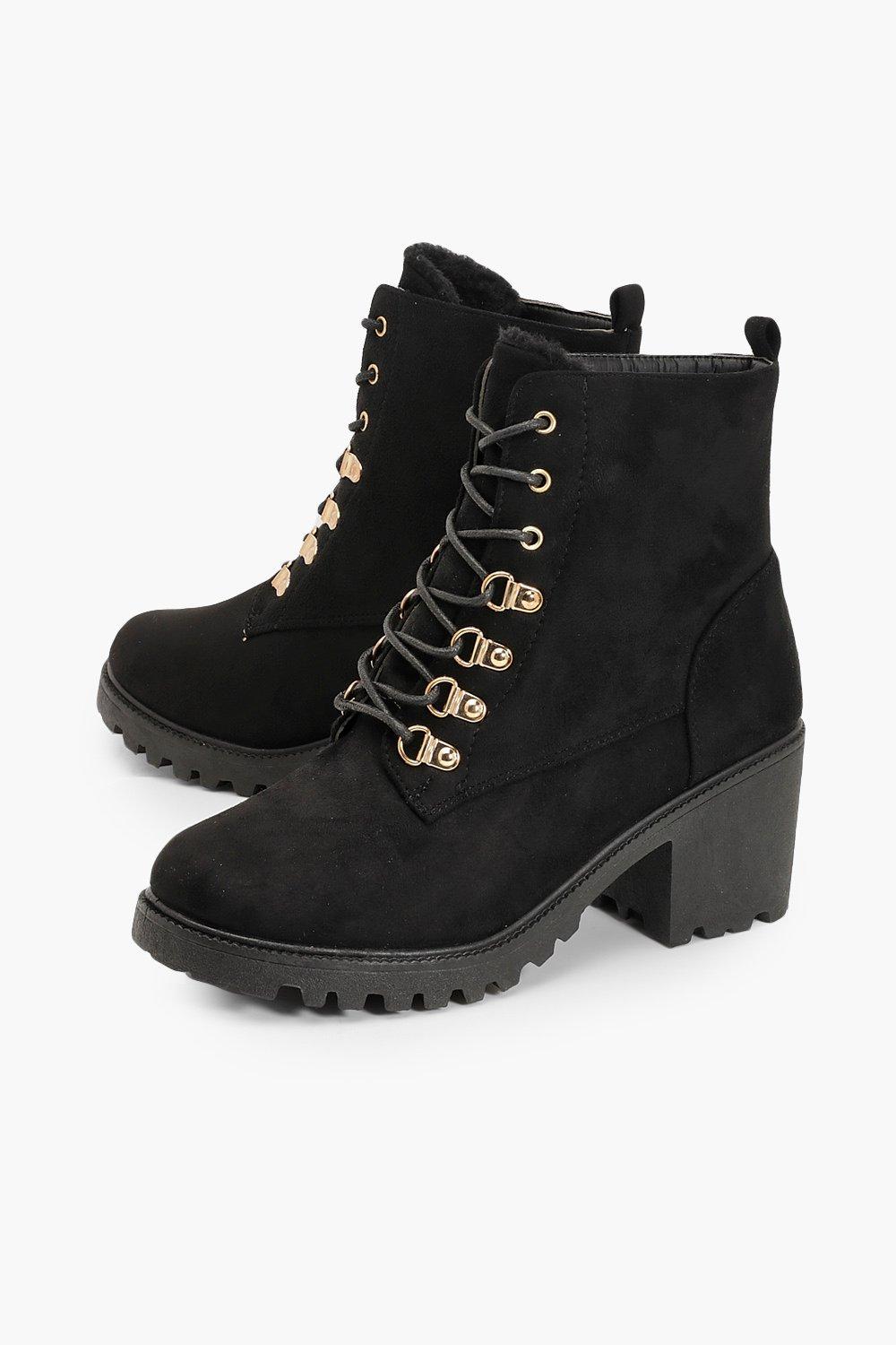 Faux Fur Lined Block Heel Hiker Boots boohoo AU