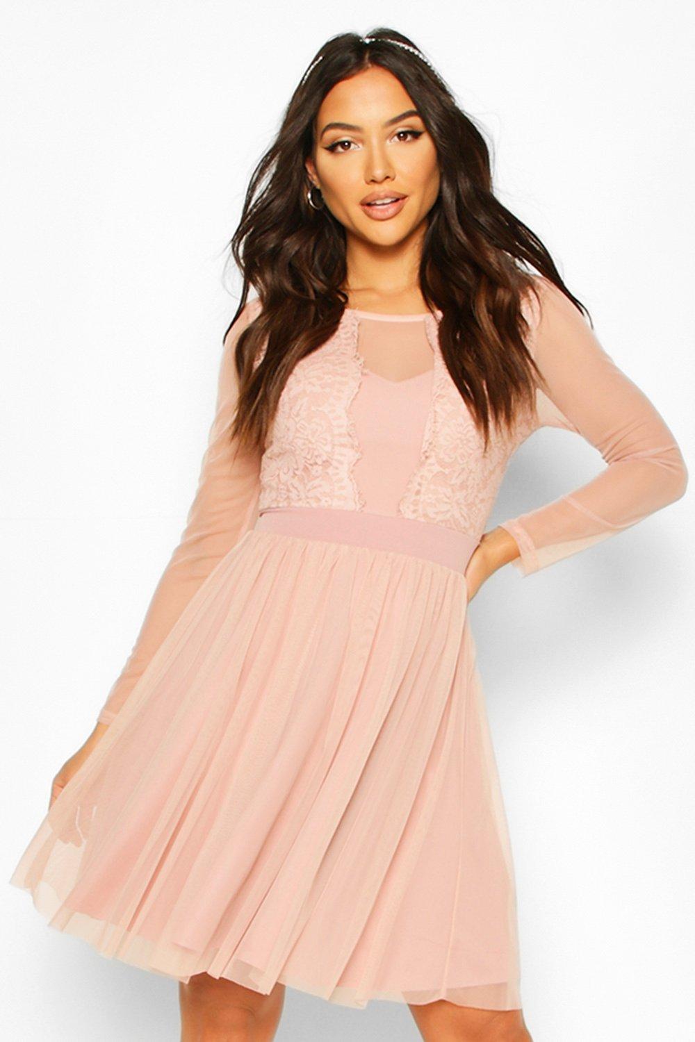 lace skater dress with sleeves